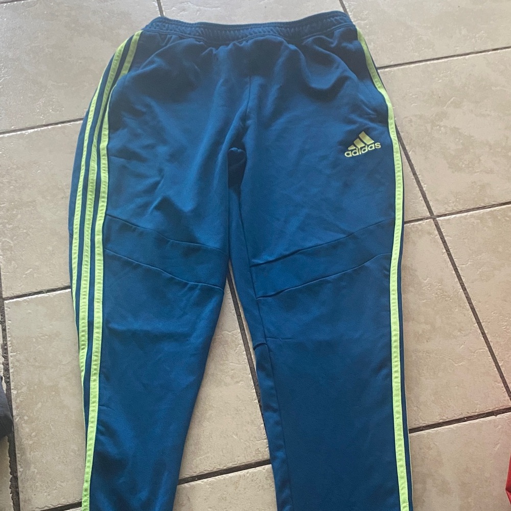 Adidas Kids Navy Joggers with Lime Stripes